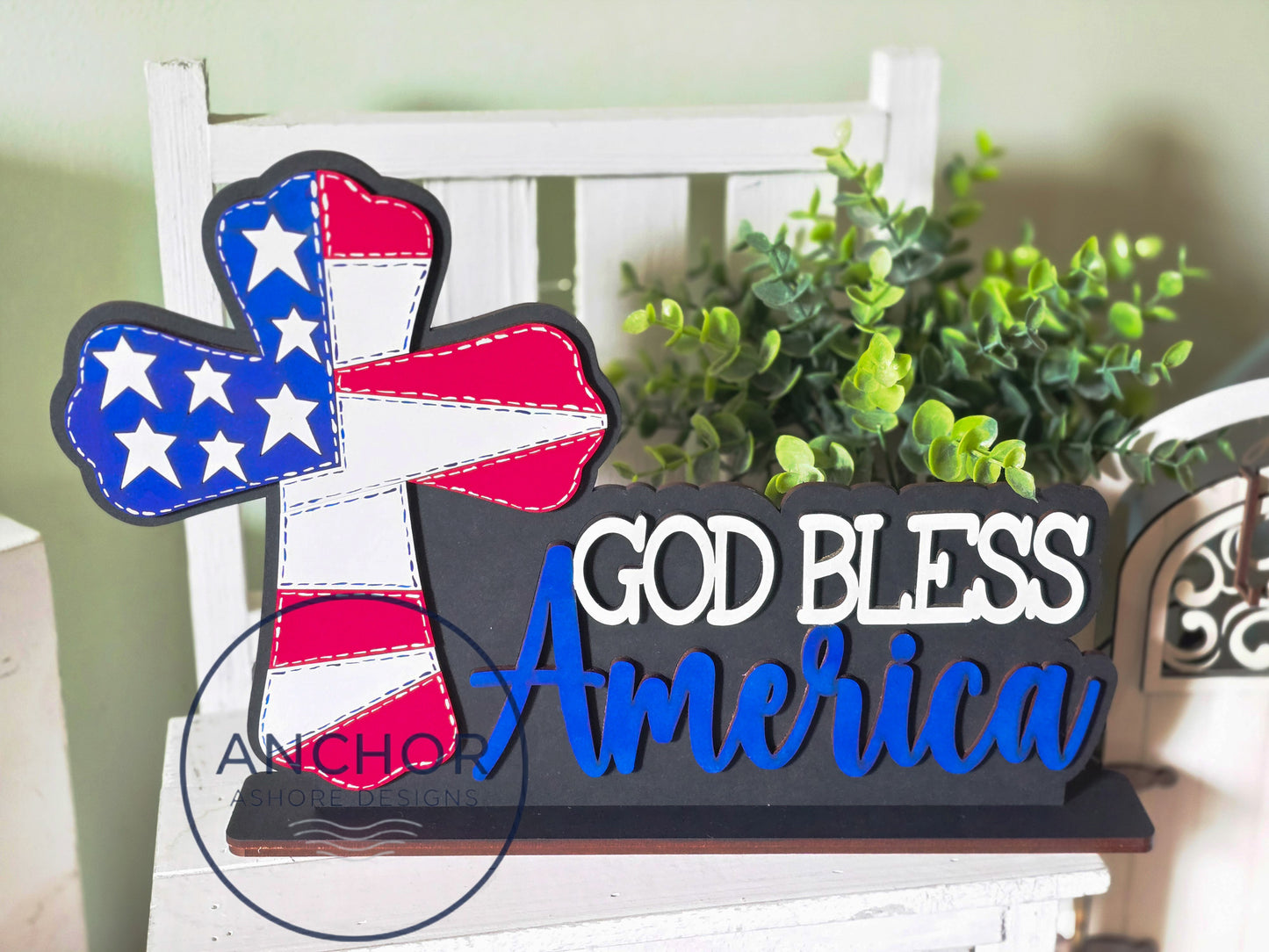 God Bless America Patchwork Cross