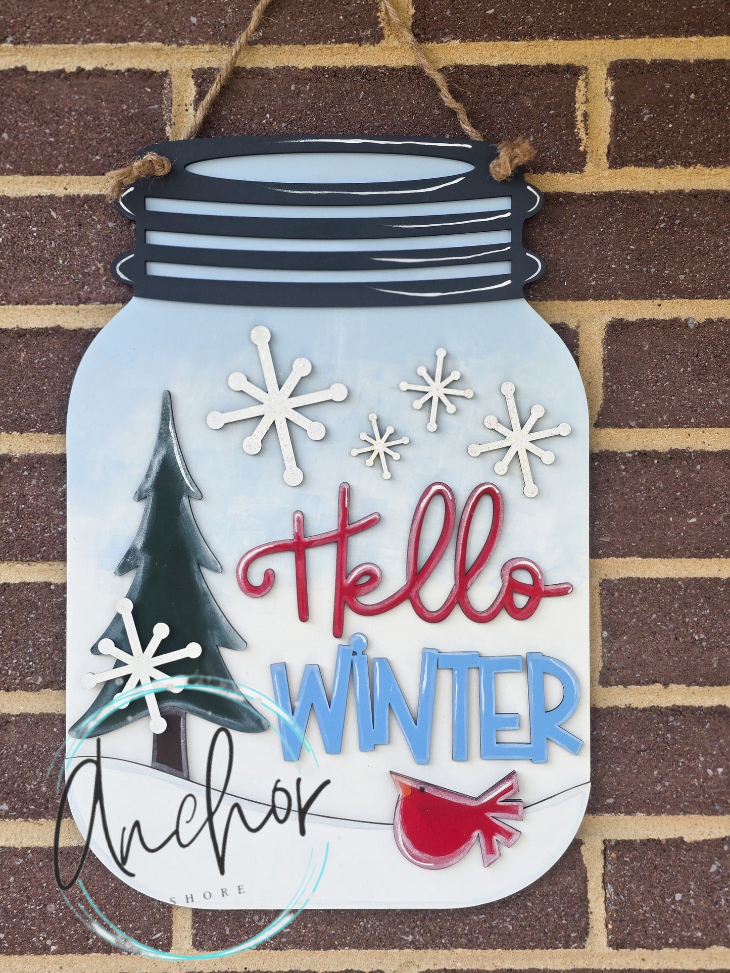 Hello Winter Mason Jar Hanger