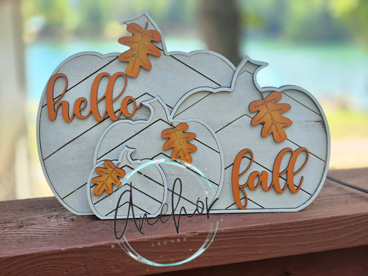 Hello Fall Pumpkin Shelf Sitter